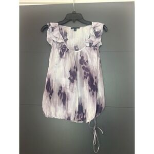 Banana Republic Womens XS Purple 100% Silk Ruffle Sleeve Abstract Top Blouse
